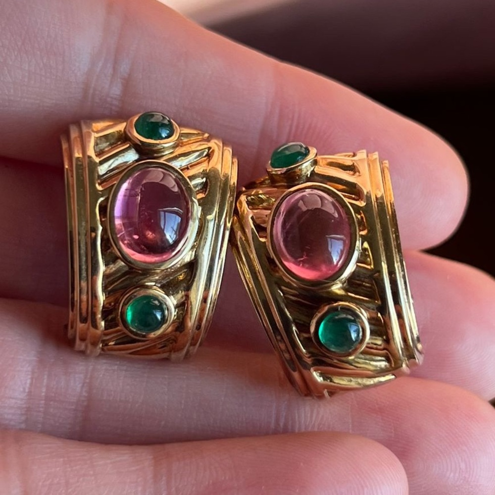 14k gold David Yurman Earrings with Pink Tourmaline and Emeralds
